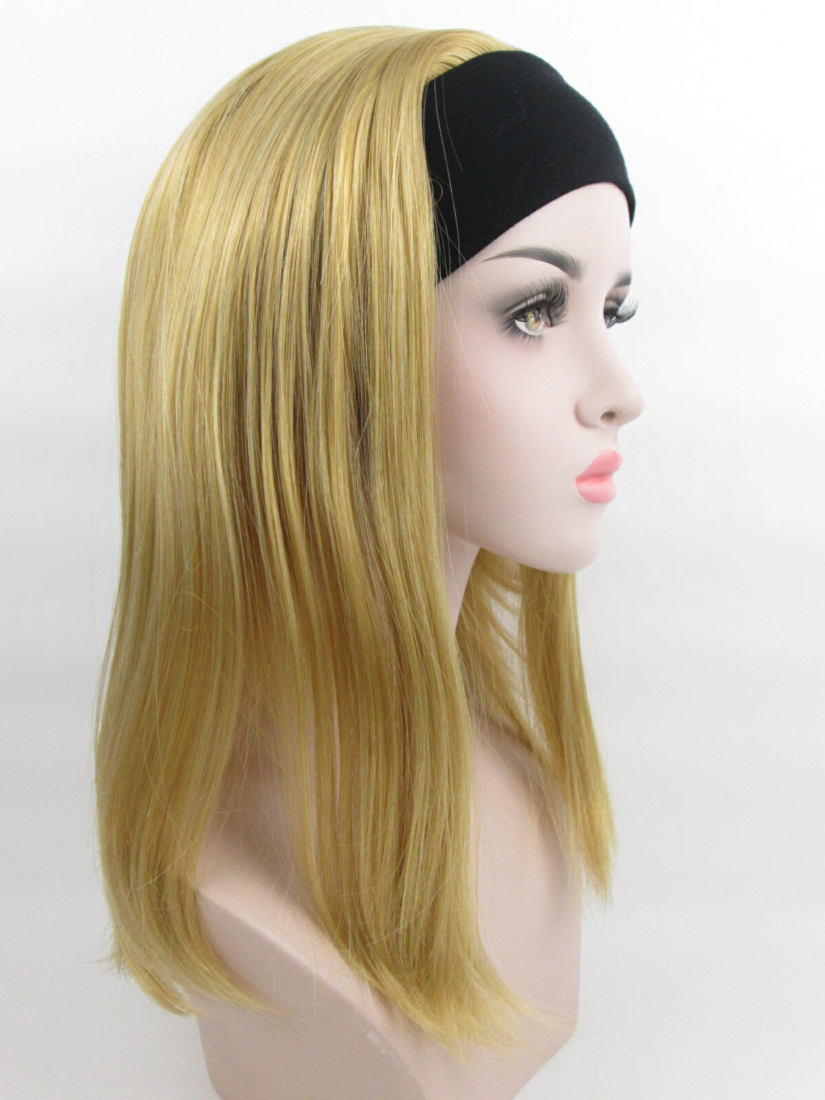 WOMENS 18″ LONG STRAIGHT HAIR LAYERED WIG HAIRPIECE W/ ELASTIC HEADBAND PATRICIA