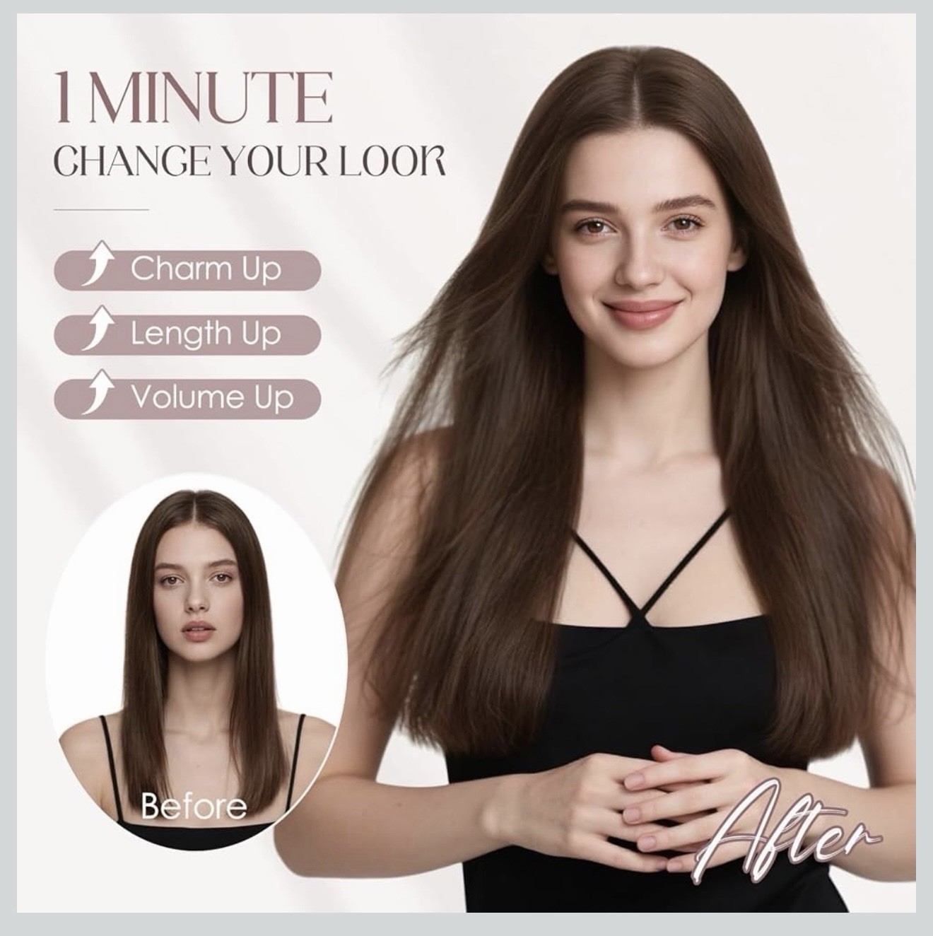 MY-LADY Medium Brown 18 Inch Straight Human Hair Halo Extensions Clip-In Beauty