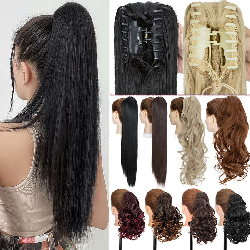 100% Real As Human Hair Ponytail Claw Clip In Extensions Straight/Body Wave 14in
