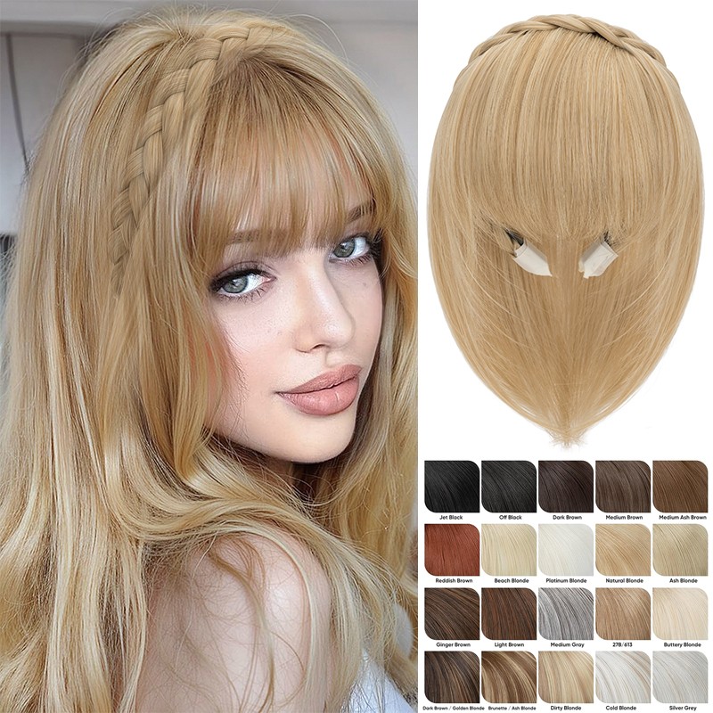 Headband Wig with Front Bangs + Topper Hair Headband Braid Wig for Women Girls