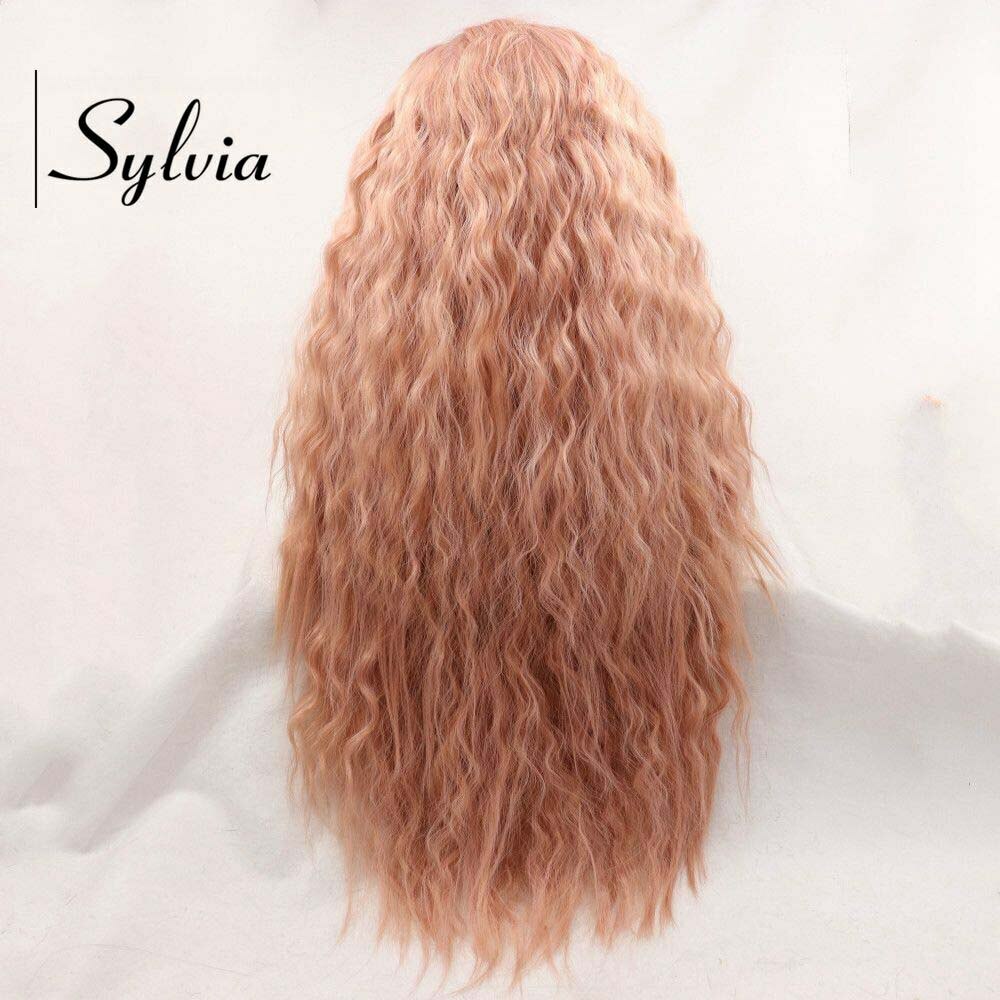 Peach Pink Long LooseWave Hair Synthetic Lace Front Wigs Heat Resistant FiberWig