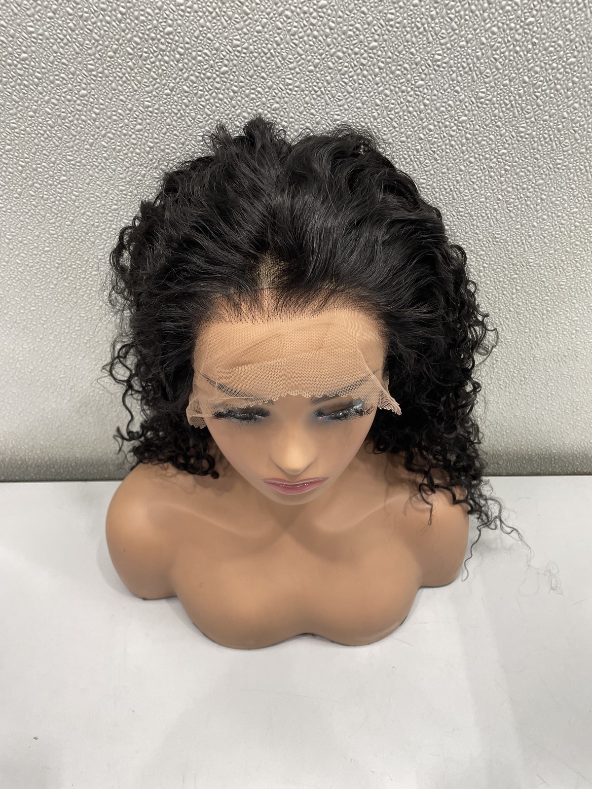 SNJON Natural Black Water Wave Human Hair Blend 13×6 Front Lace Wig, 18″