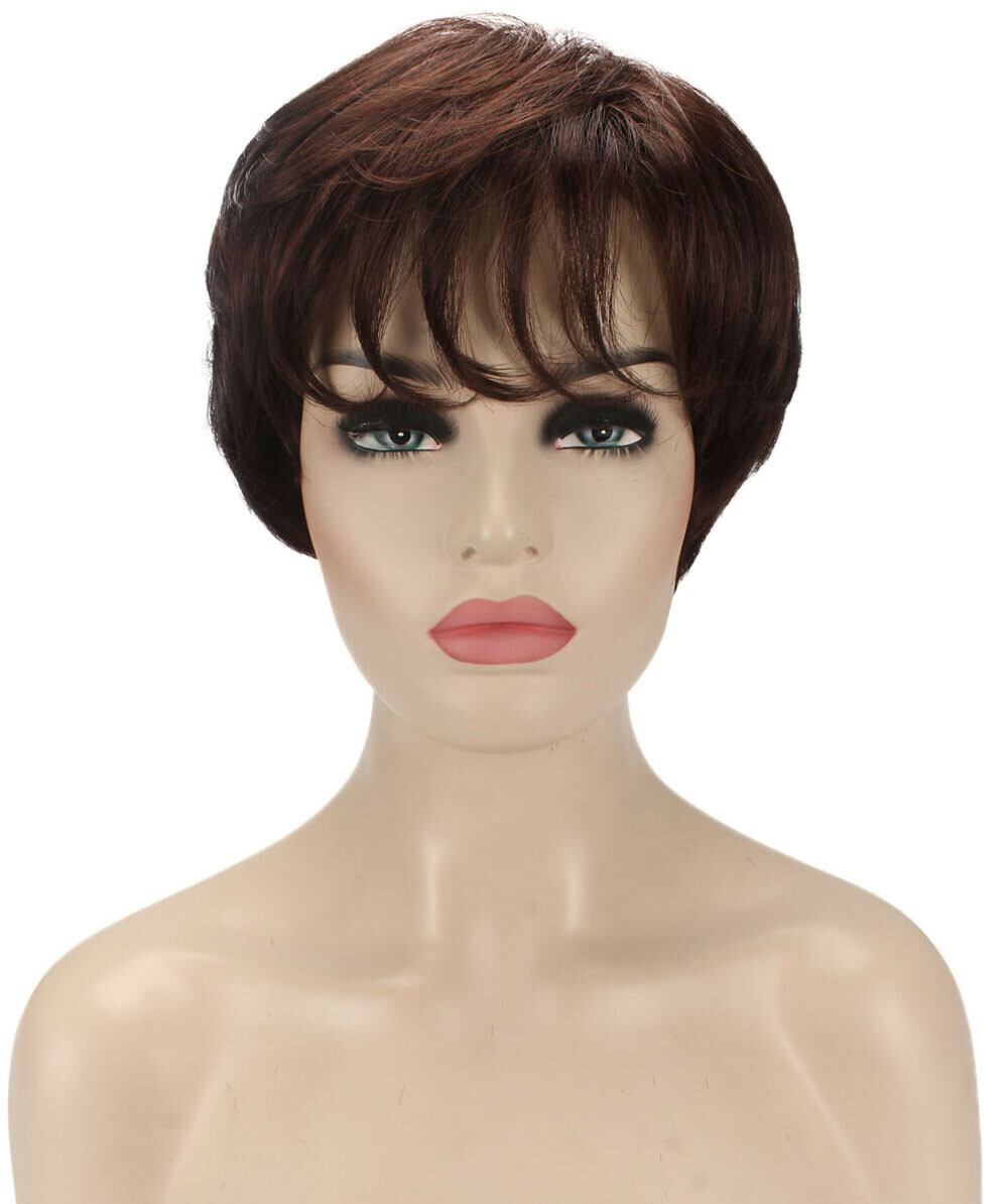 Ginger – Straight Kanekalon Synthetic Fiber Full Wig, 1.5 -5.5 in, Dark Auburn