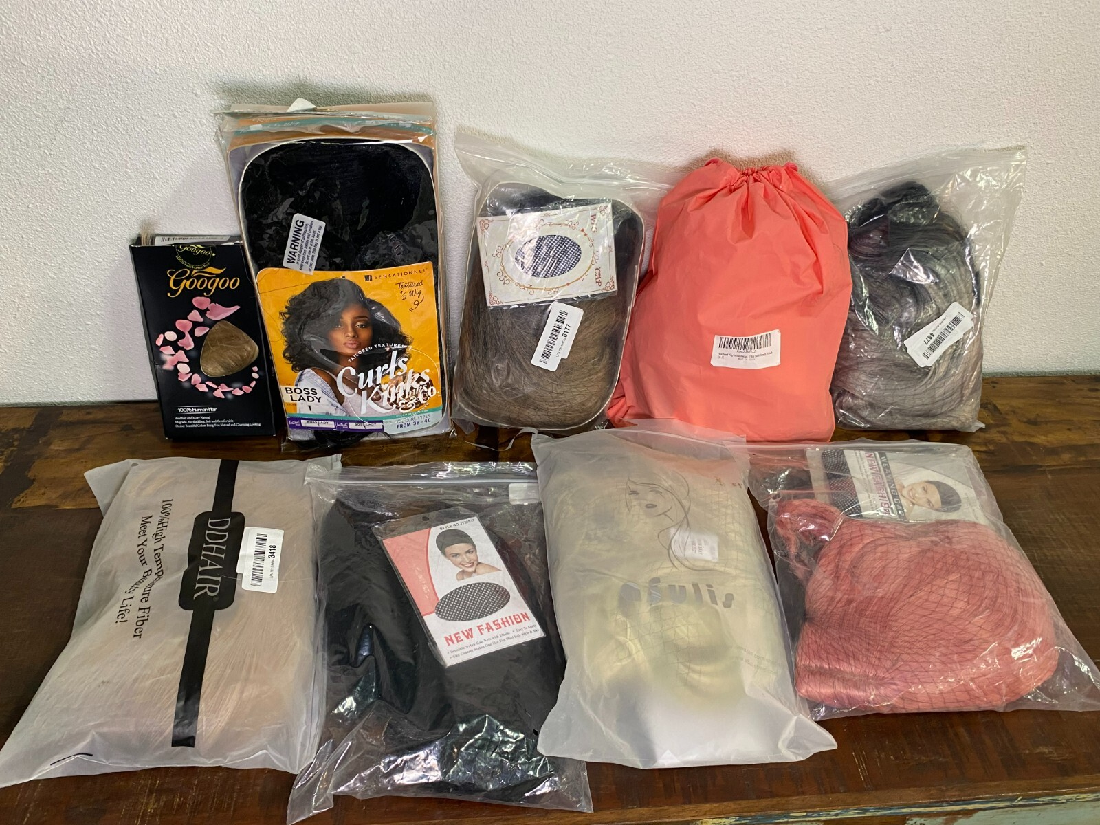 Assortment of 19 Wigs + Straightener and Hair Treatment