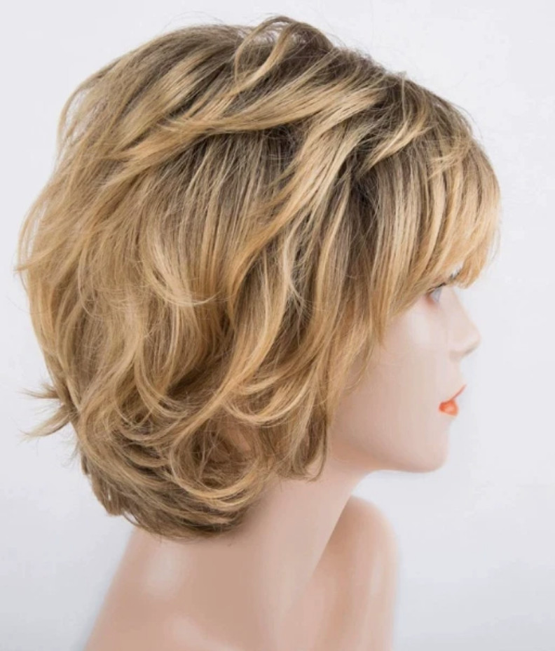 Short Fluffy Wavy Rooted Blonde Mix Synthetic Hair Wigs Women Soft Natural Daily