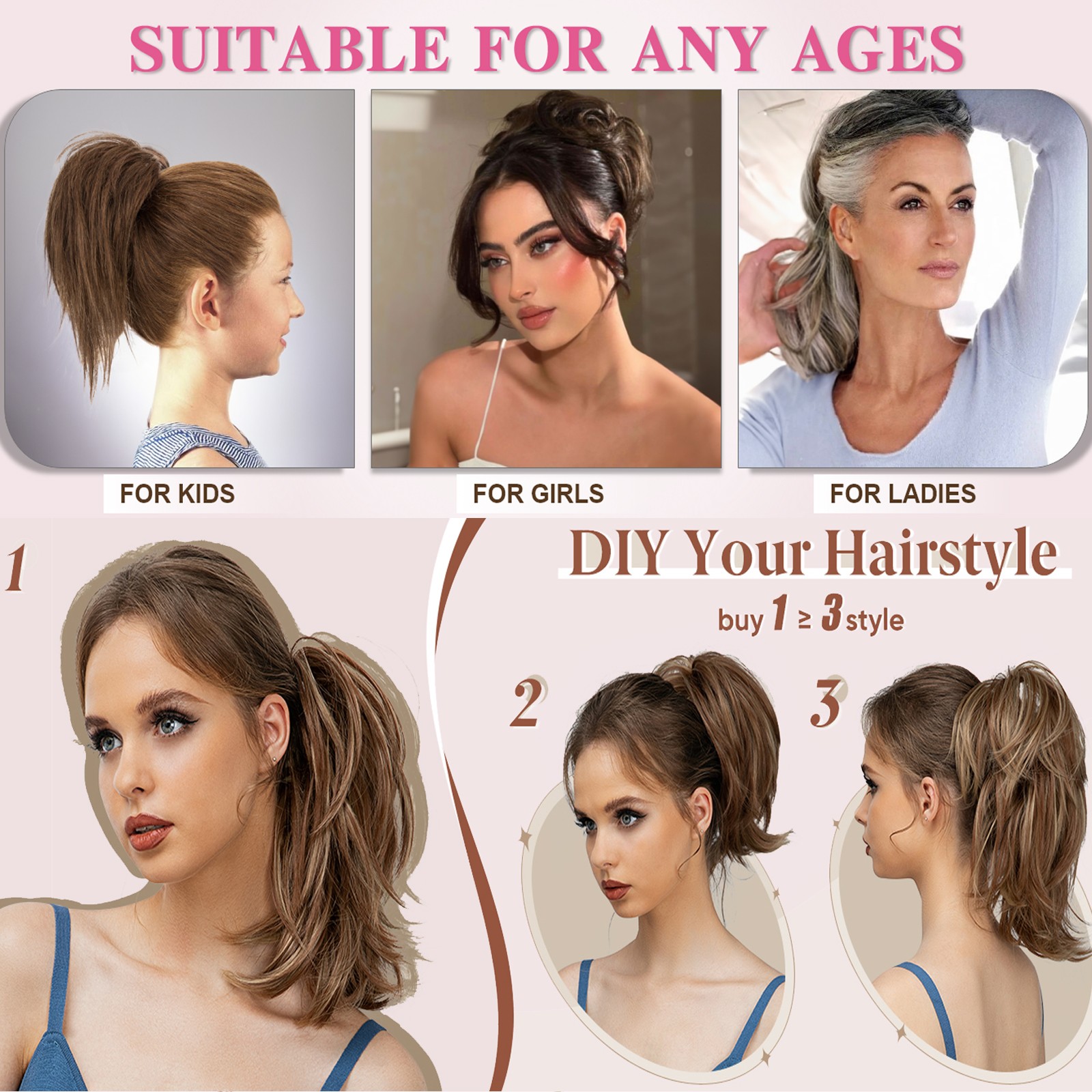 Natural Messy Bun Hairpiece Ponytail Scrunchie Updo Claw Clip in Hair Extensions