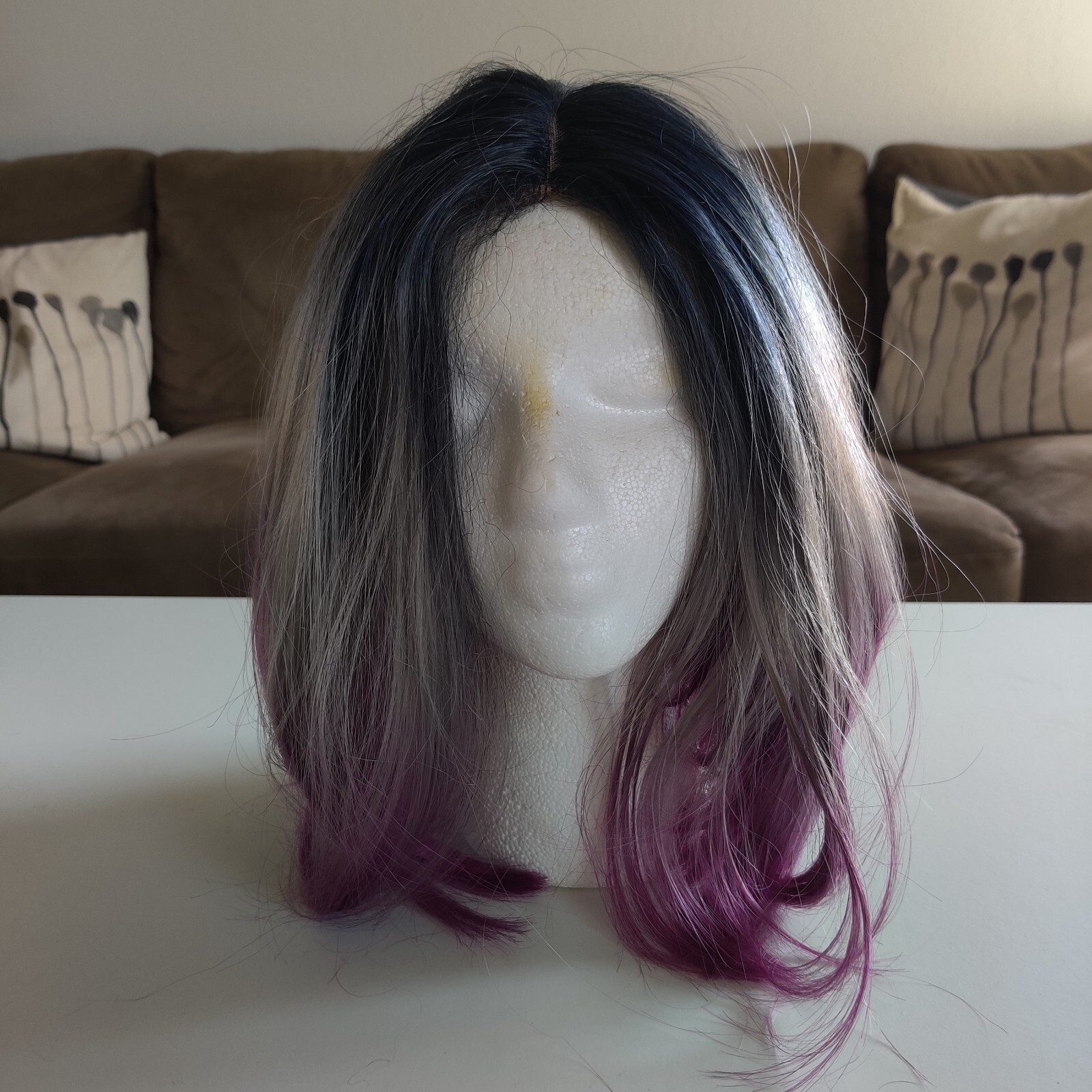 Personal Fit Cap Wig Gray Blue Purple Shoulder Length Costume Adjustable