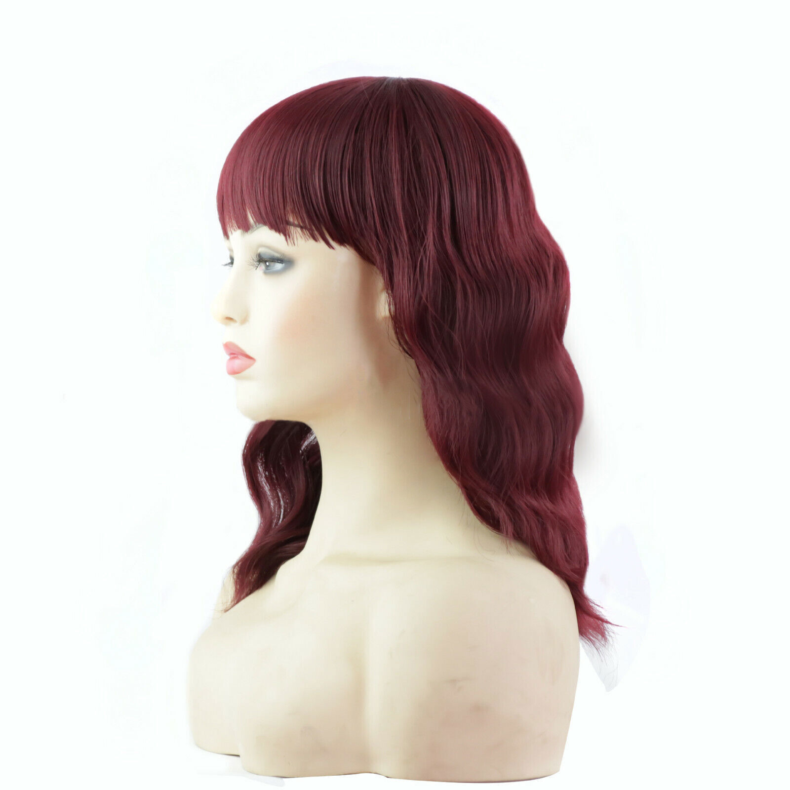 Burgundy Red Wavy Wigs with Bangs for Women Short Curly Bob Wigs with Bangs