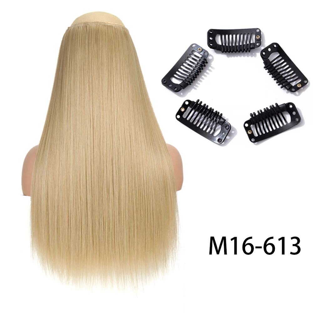 Synthetic Long Straight Clip In Hair Extension 5 Clips Heat Resistant Blonde