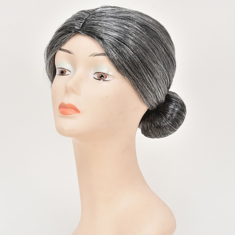 1Pcs Old Women Cosplay Wig Grey Durable Reusable High Quality Fiber Accessory