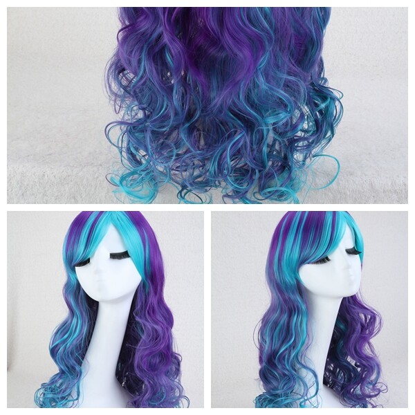 Long Straight Synthetic Wig Blue Purple Ombre Hair Cosplay Wigs Halloween Party