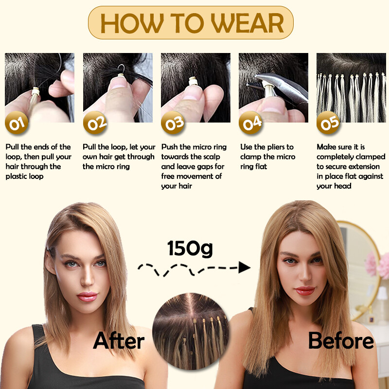 Micro Loop Ring Beads 100% Remy Human Hair Extensions 200g for Thick Full Head