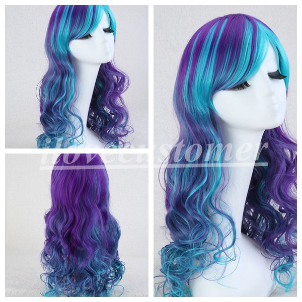 Long Straight Synthetic Wig Blue Purple Ombre Hair Cosplay Wigs Halloween Party