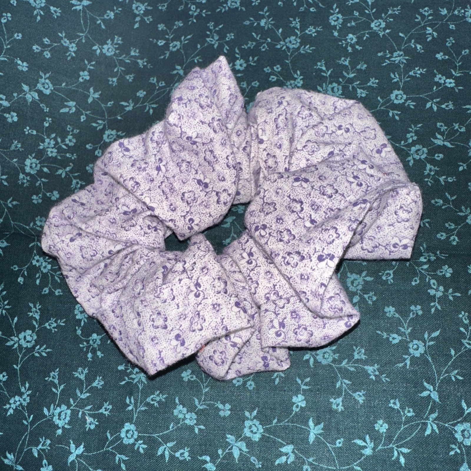 Purple Flowers On Purple Cotton Fabric Around 5” In Size. Handmade