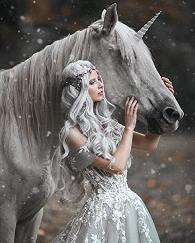 Women’s Long Curly Wavy Silver Gray Wigs Cosplay Costume Halloween Wigs Synth…