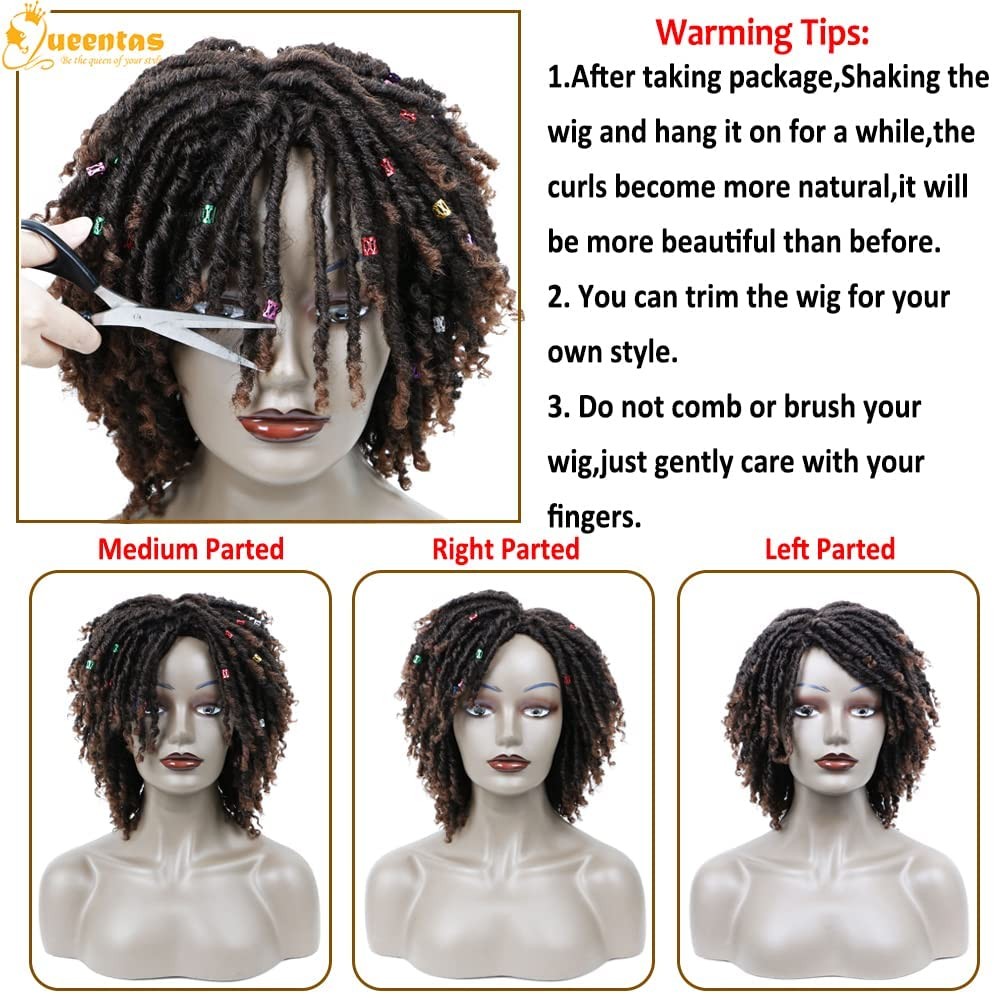 QUEENTAS Dreadlock Wigs for Black Women and Men Short Curly 12 Inch,