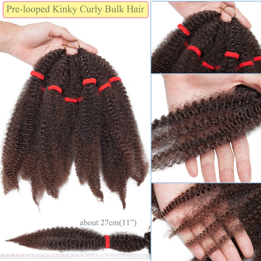 11″ Afro Curly Kinky Bulk Braids Hair Extensions Ombre Crochet Hair AS Human US