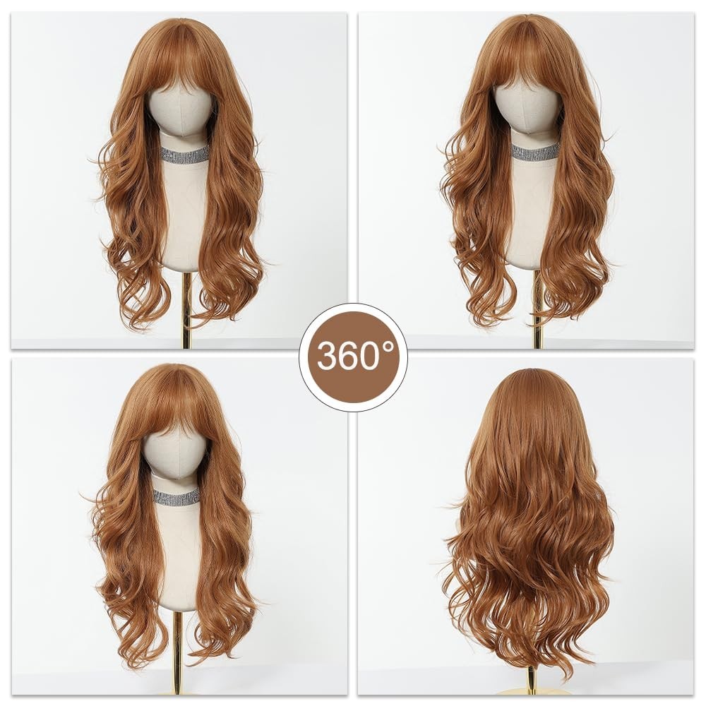 Long Wavy Strawberry Blonde Wig Synthetic Heat Resistant Curly Hair for Women