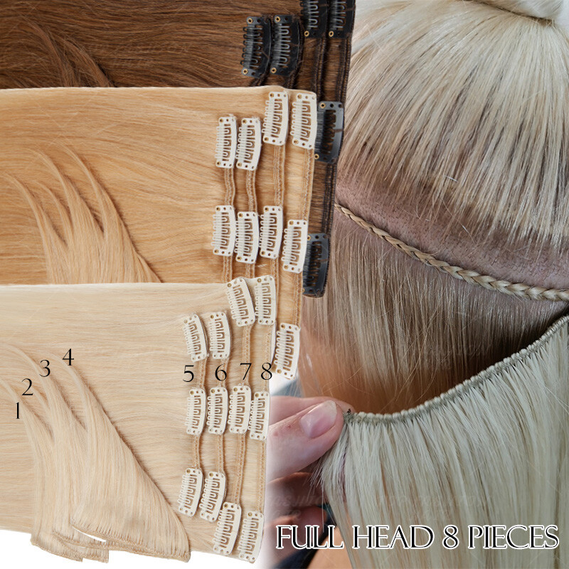 CLEARANCE 100% Human 9A Hair Clip in Remy Hair Extensions Full Head 8PCS Ombre