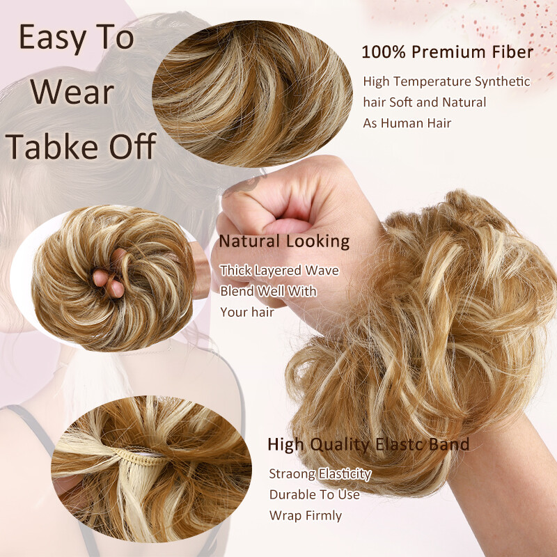 Natural As Human Hair Messy Bun Ponytail Extensions Curly Scrunchie Updo Chignon
