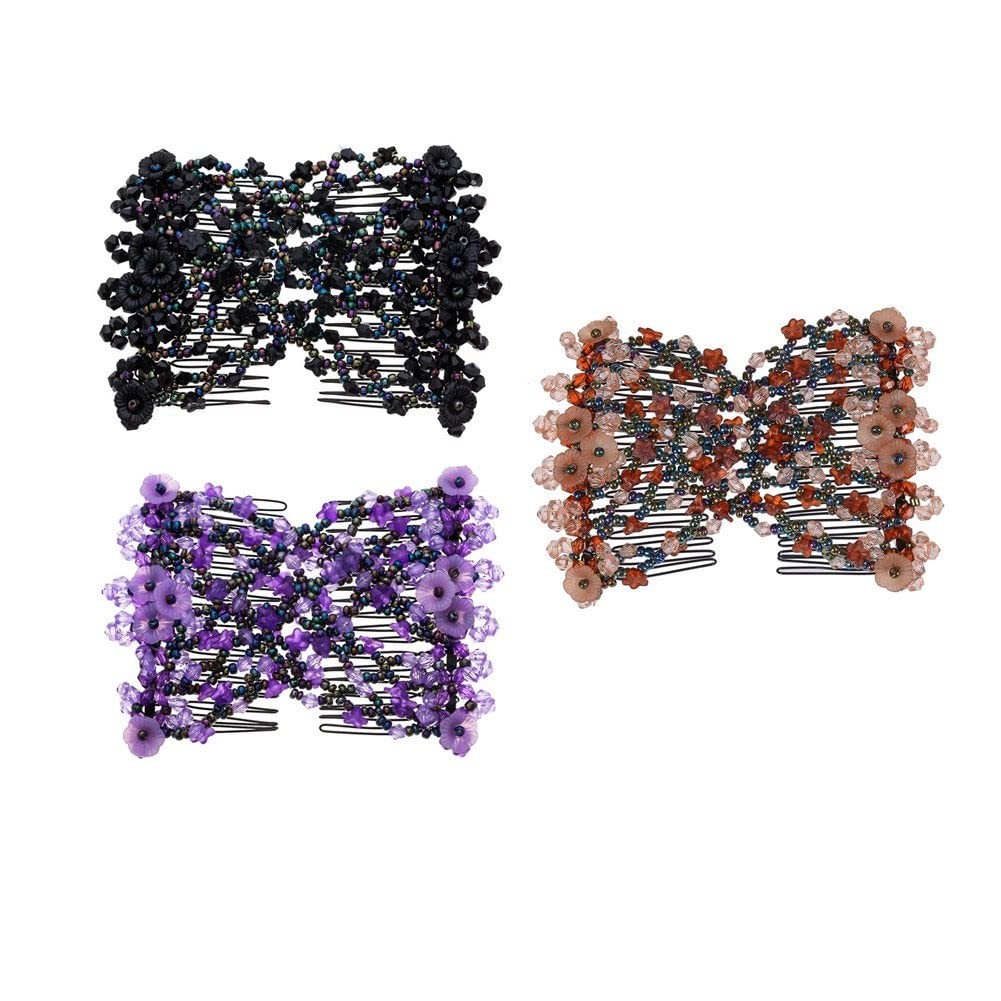 LOVEF 3pcs Elastic Double Hair Comb Clips – 3 Count (Pack of 1), Mix Color