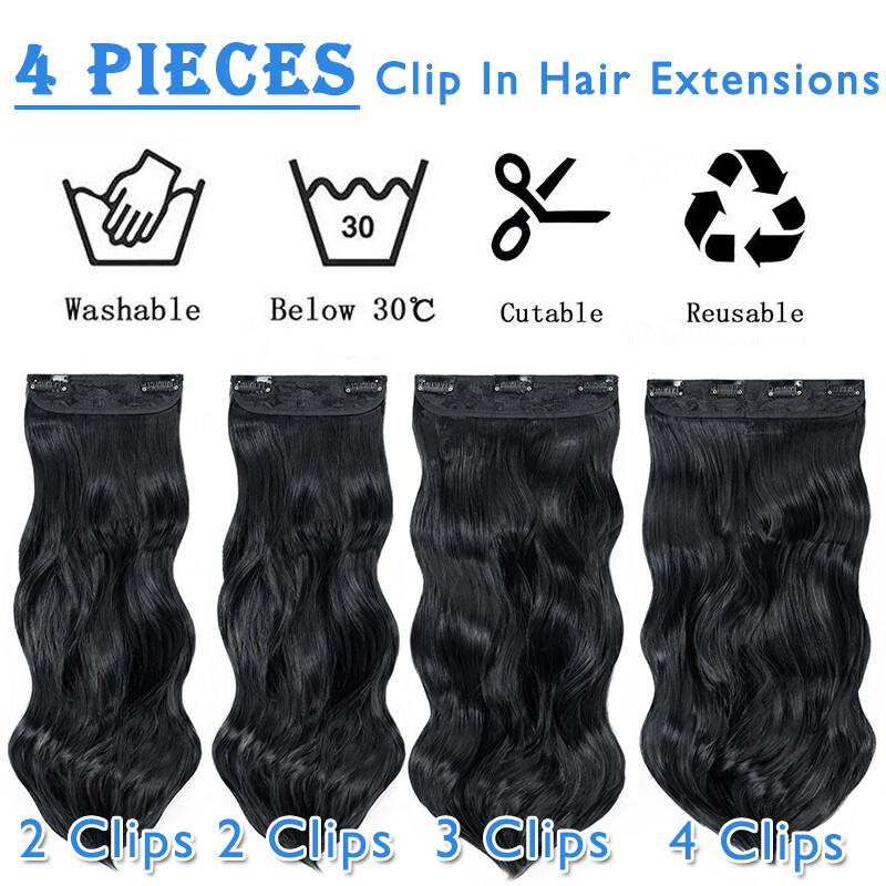 100% Long THICK Clip in Hair Extensions Full Head 4 Pieces Long For Women 180g