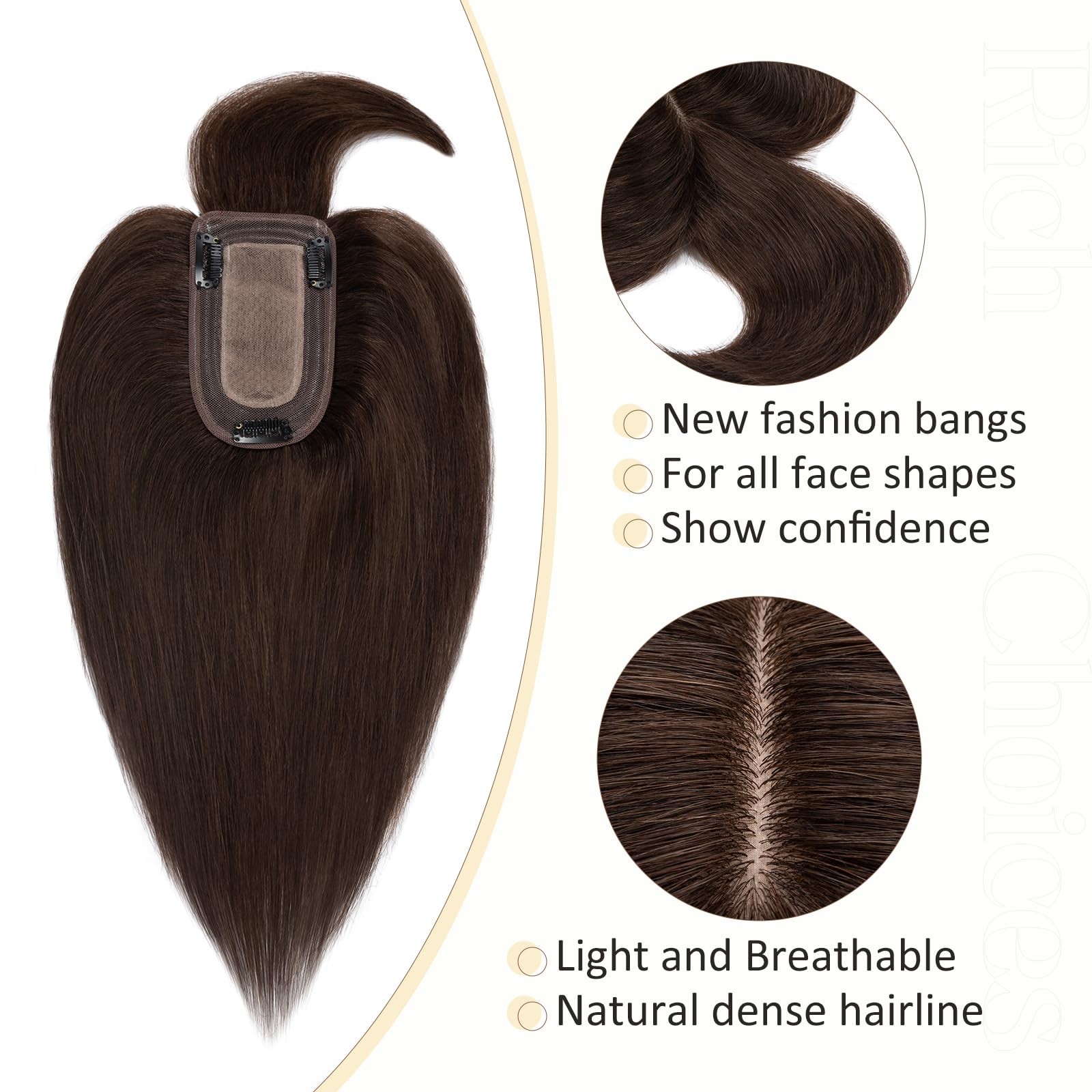 Rich Choices 100% Remy Human Hair Topper with Bangs for Women