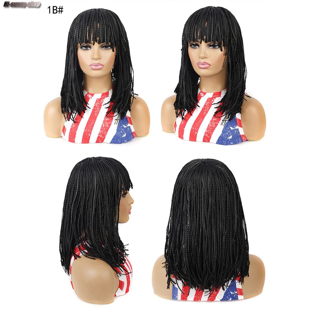14″ Short BOB Box Braids Wigs for Black Women Synthetic Braiding Wigs Neat Bangs