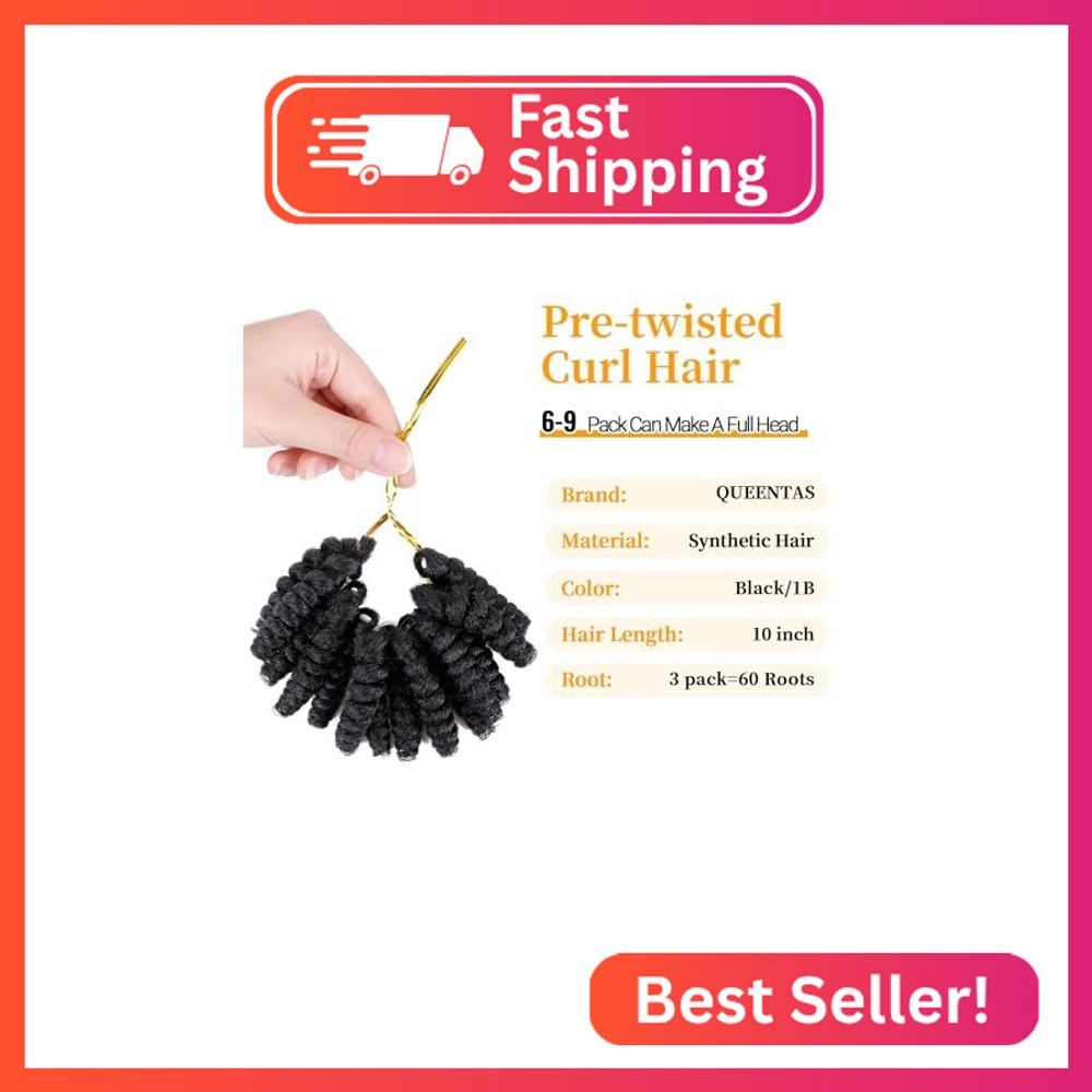 QUEENTAS 3 Packs 10 Inch Short Crochet Hair for Black Women, 8mm Natural Black #
