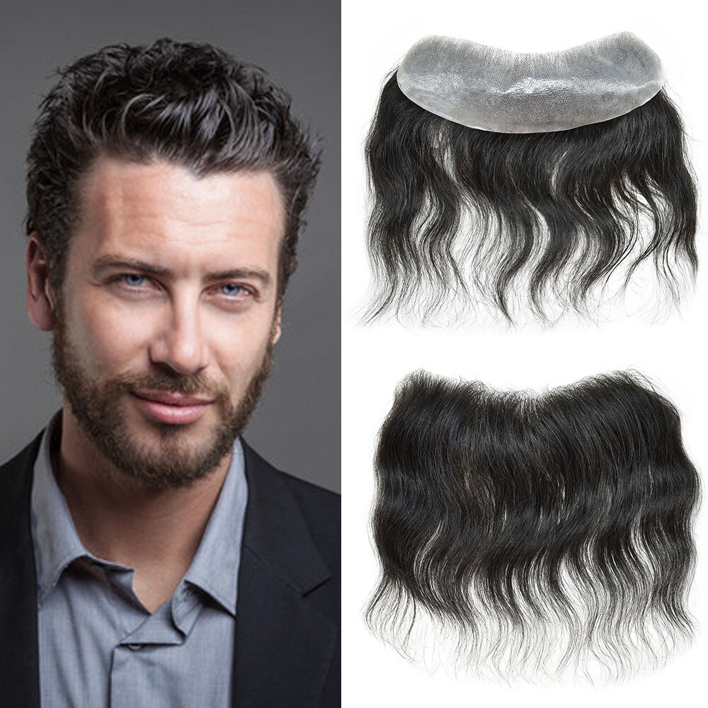 Invisible Human Hair Mens Frontal Hairpiece V-Loop Skin Pu for Receding Hairline
