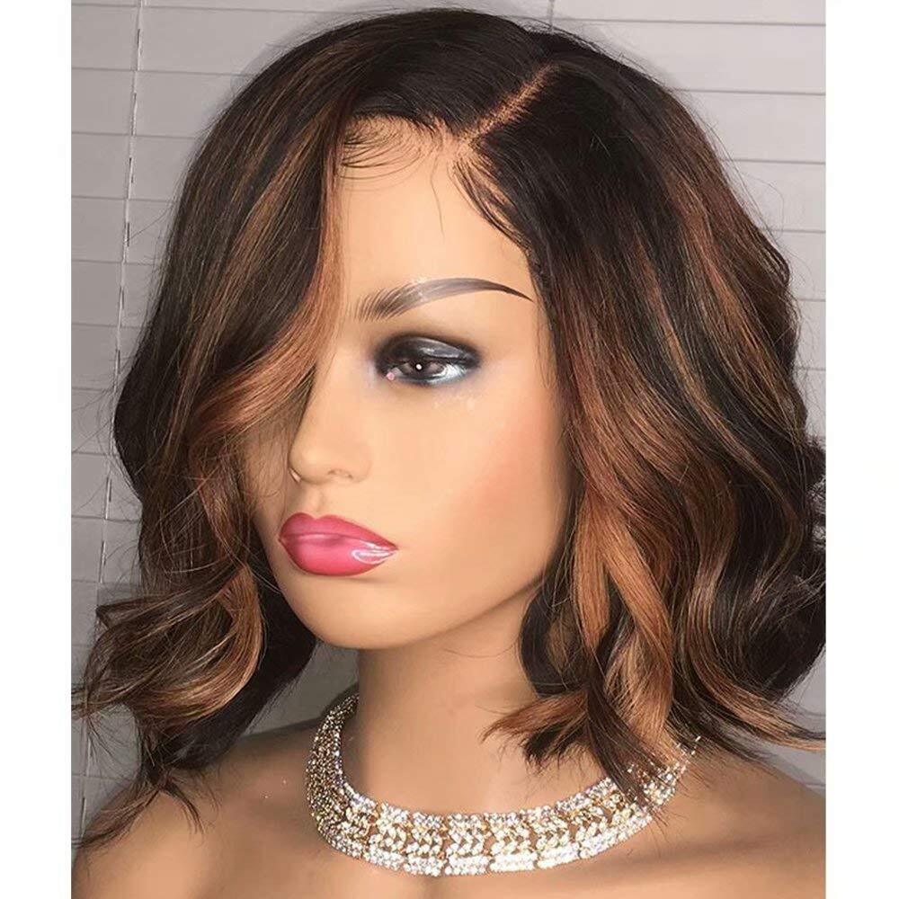 Highlight Ombre 1B/#30 180 Density Short Bob Body Wave Human Hair Lace Front Wig