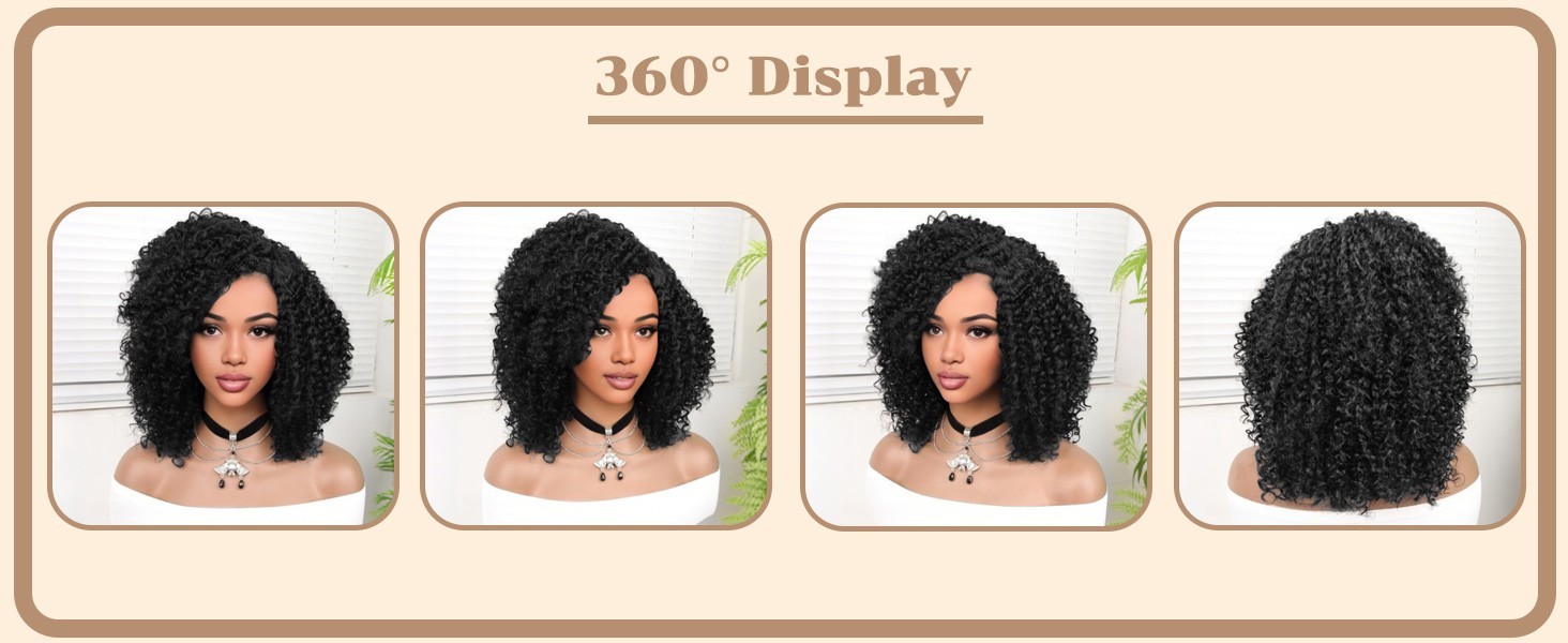 10″ Black Kinky Curly Afro Wig for Women Daily Wear 86E081025