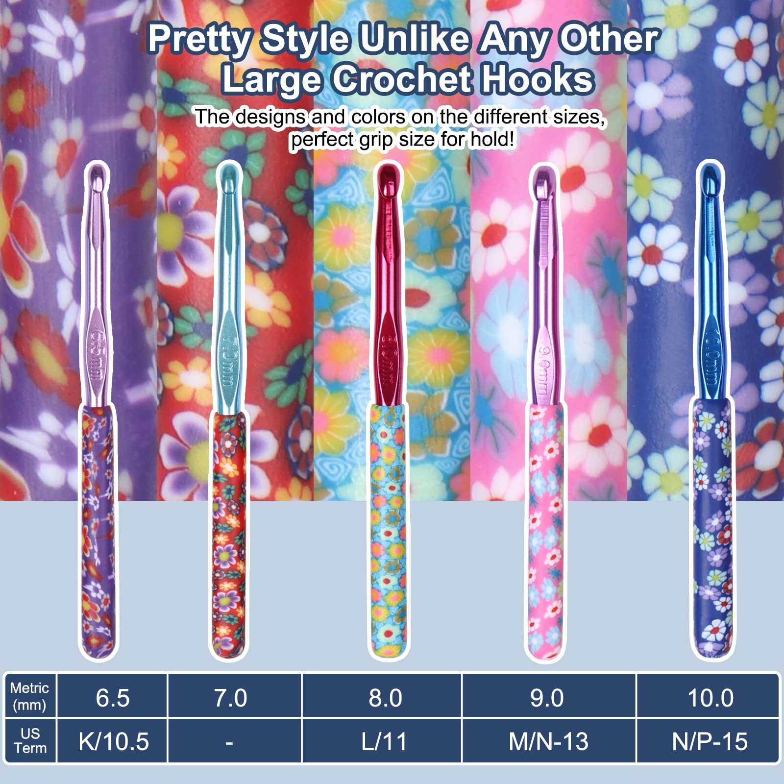 Coopay Large Size Warm Crochet 6.5,7,8,9,10 millimeters, Beautiful Flowers