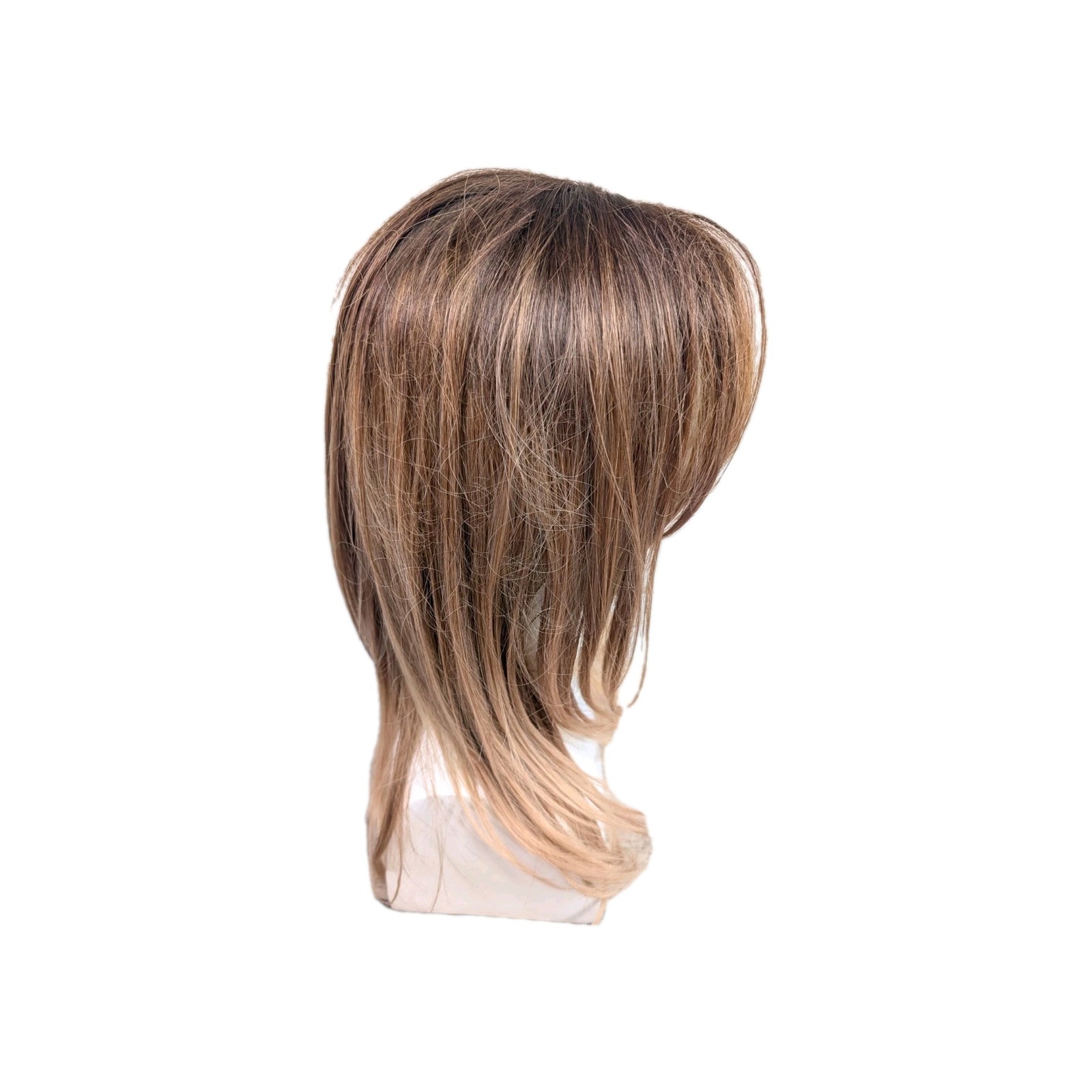 Medium Length Blonde Brown Ombre Straight Layered Synthetic Hair Wig W/Hint Red