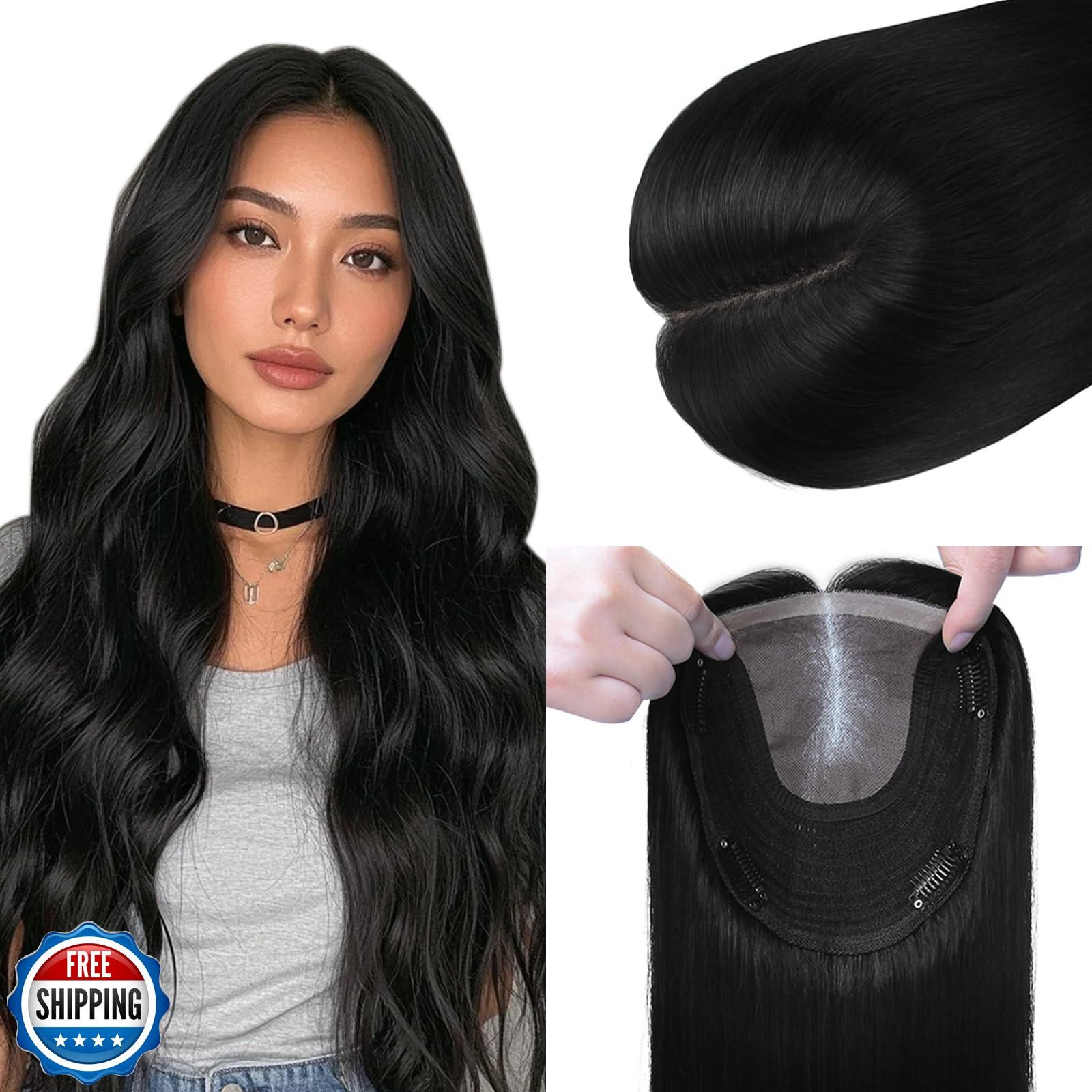 kolala HAIR Toppers for Women Real Human Hair Clip in Silk Base 150 Density 6