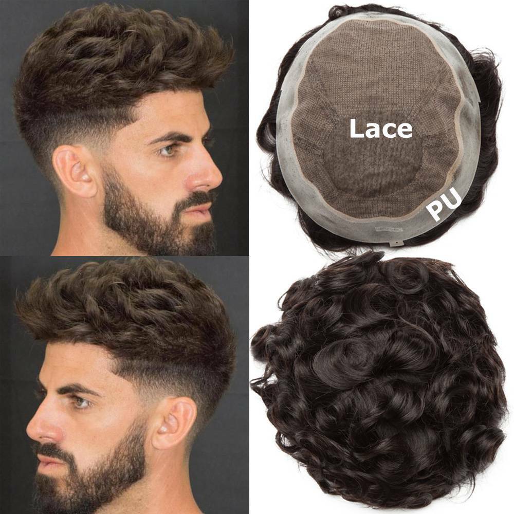 Mens Toupee Hairpiece Full SWISS LACE Wig Human Hair Replacement System US Soft
