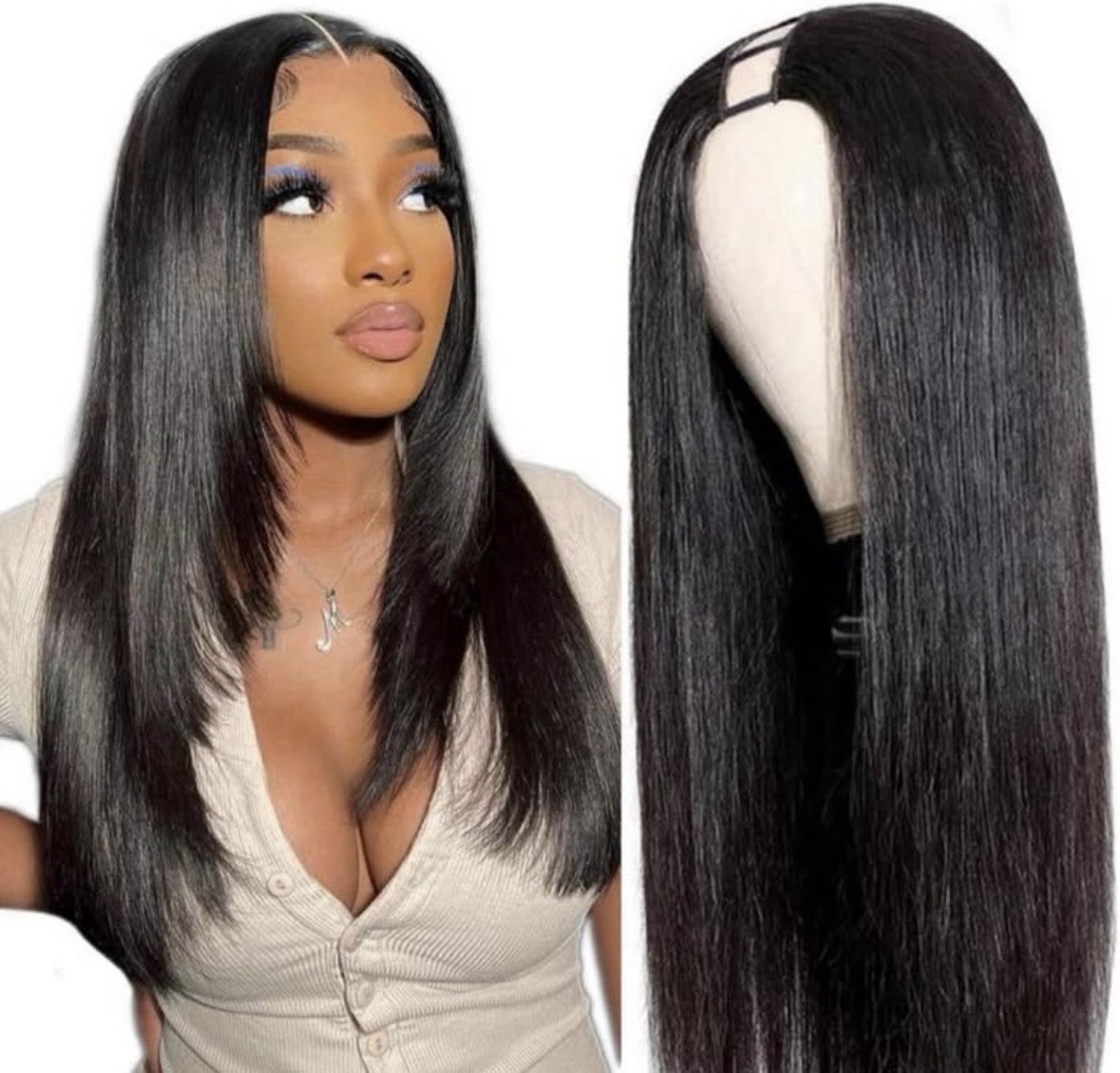 U Part Human Hair Wig V Part Wig 18 Inch Brazilian Wigs 180% Density Straight