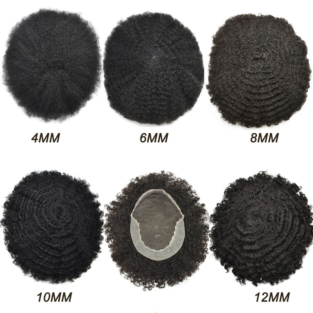 Afro Toupee for Black Men Toupee French Lace Hairpiece Kinky Curl Gray Hair Unit