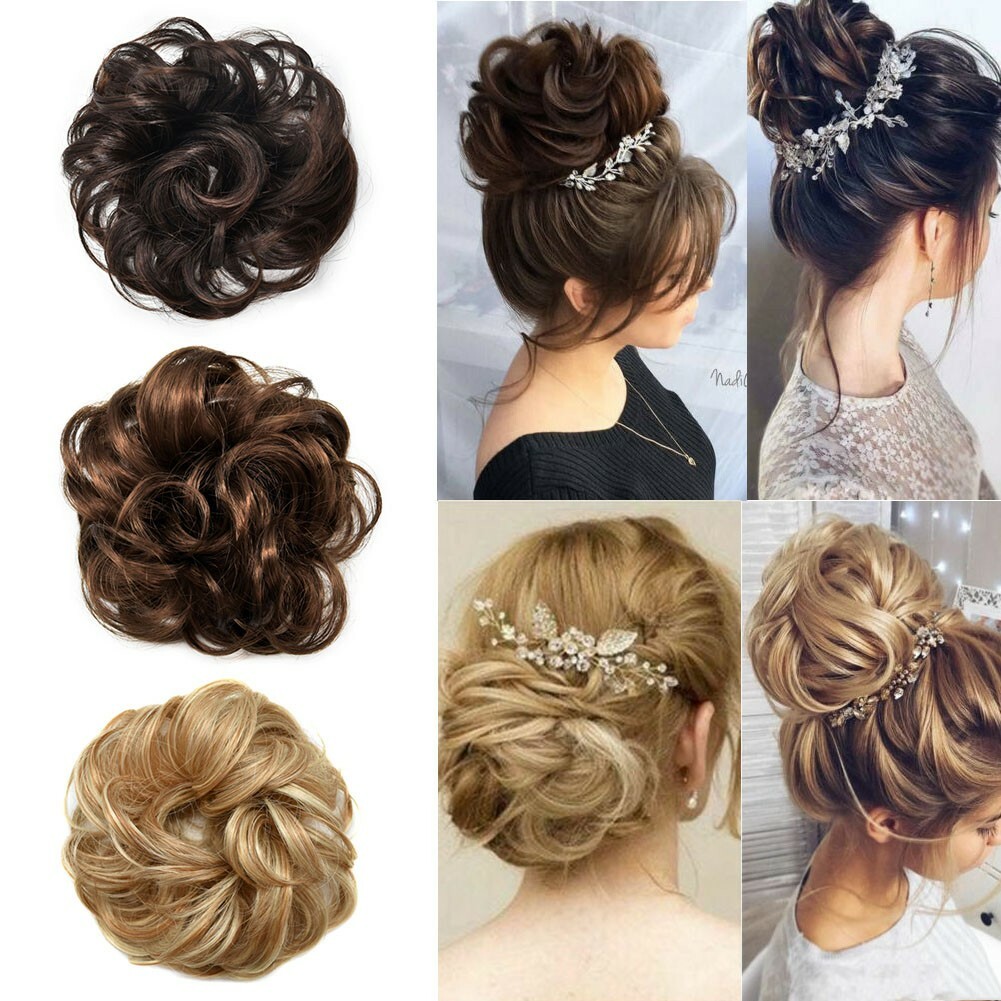 Curly Messy Rose Bun Hair Piece Updo Scrunchie Ponytail Natural As Human Hair