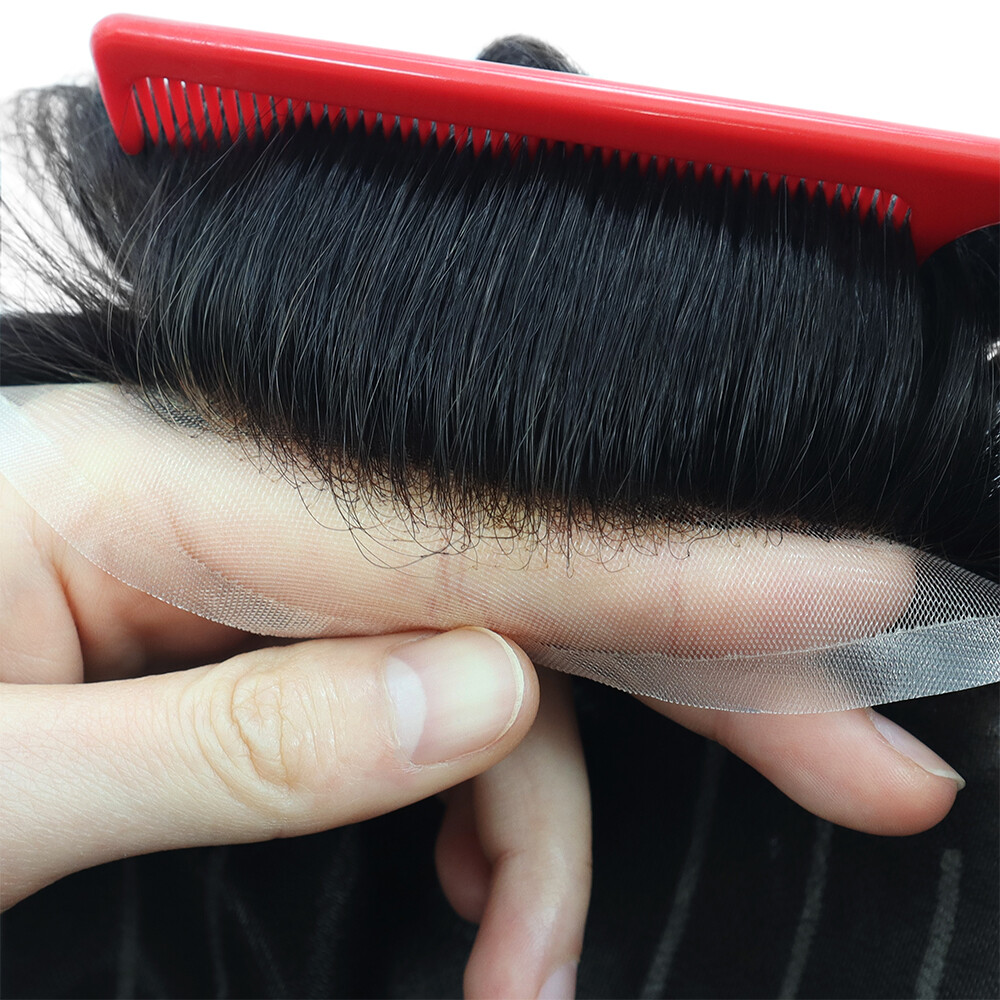 Natural Toupee Welded Mono Lace Human Hair Replacement Medium Light System