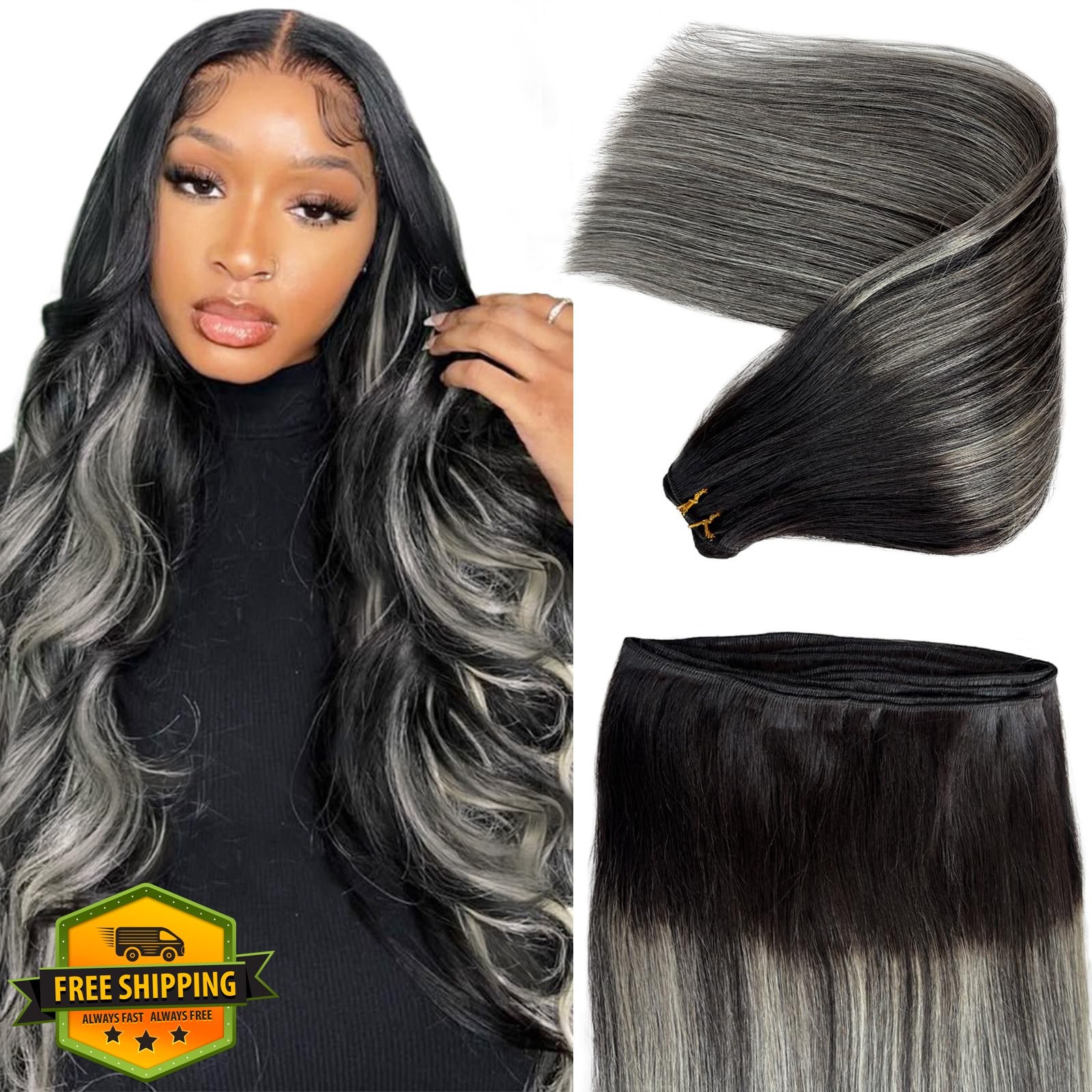 Licoville 14″ #1B Black to Silver Grey Weft