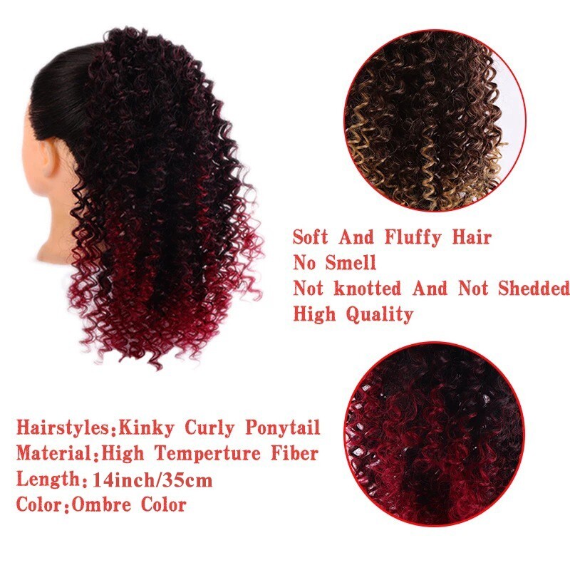 14″ Afro Kinky Curly Ponytail Deep Curly Pony Tail Drawstring Clip in Hairpieces