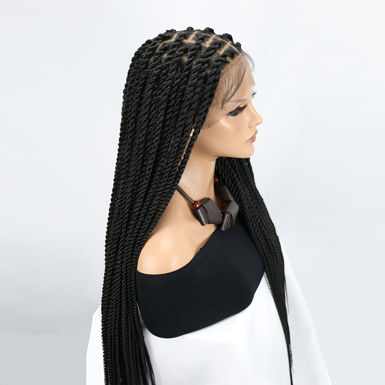 Senegal Twist Wigs 36″ Full Lace Single-Layer Lace Two-Braid Wigs for Women