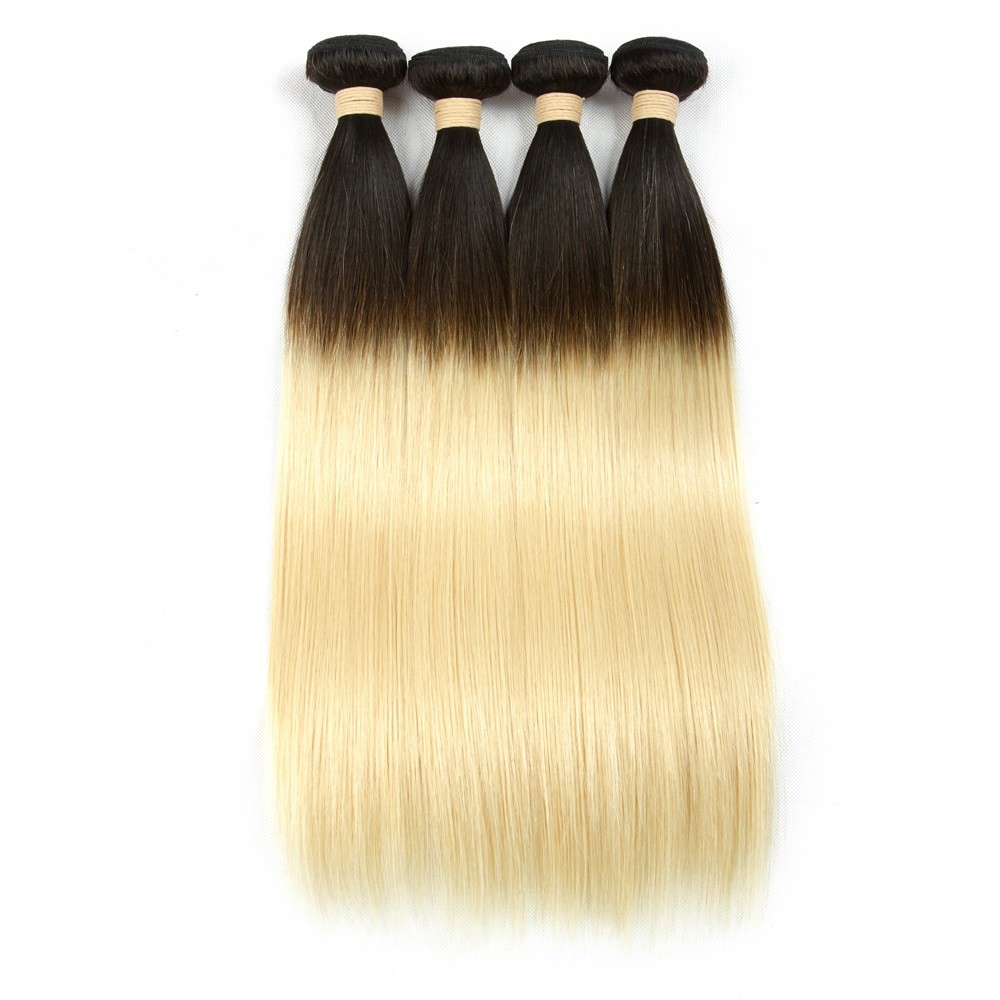 Ombre 1B/613 Straight Virgin Remy Human Hair 1 or 3 bundles US seller