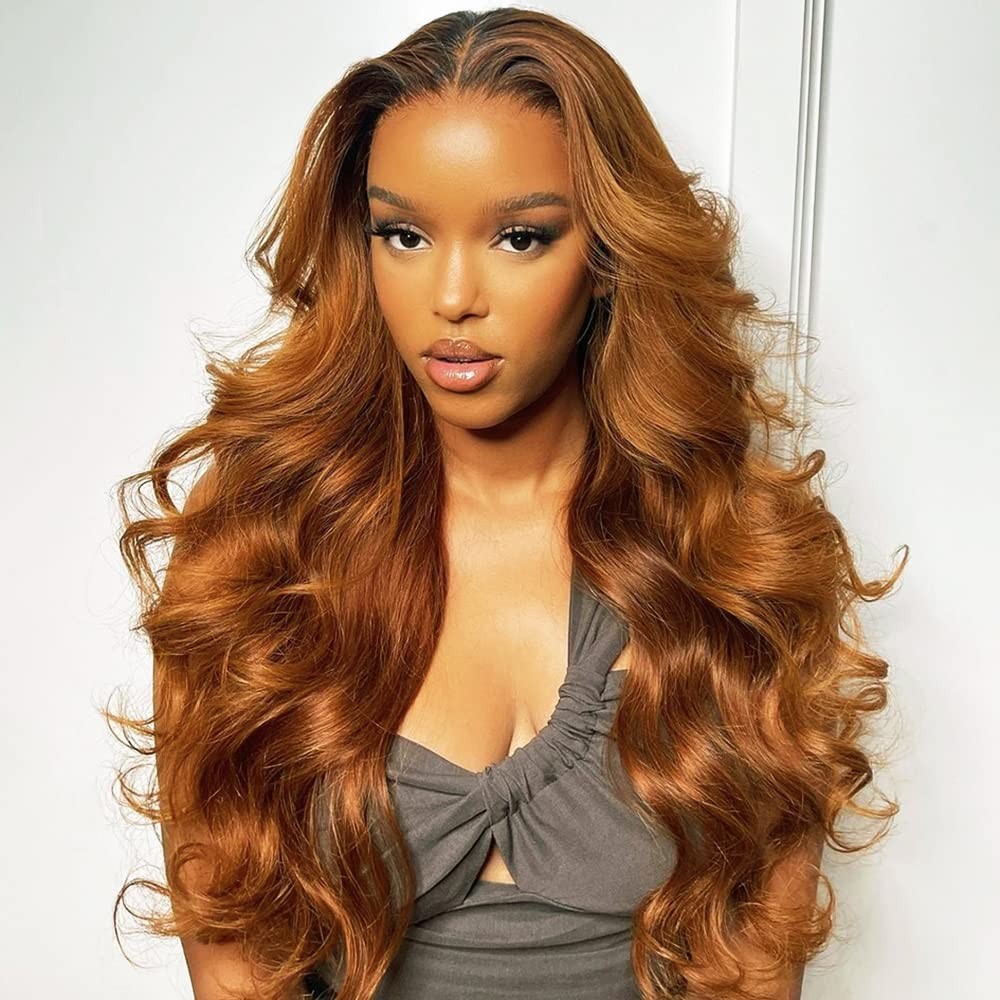 GIANNAY Brown Lace Front Wigs Body 24-26 Inch (Pack of 1), Wave-Brown 24″