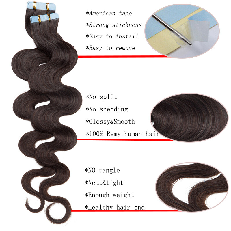 Skin Weft Remy Real Human Hair Extensions Tape In Full Head 200g WAVY Balayage