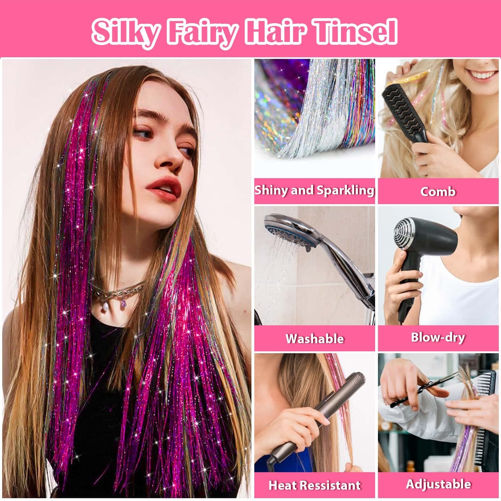 Hair Tinsel Kit (48 Inch, 16 Colors, 3200 Strands), 48 16 Mixed Colors