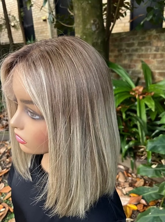 Ombre Ash Blonde Dark Straight 13×4 Lace Frontal 100% Human Hair Wig