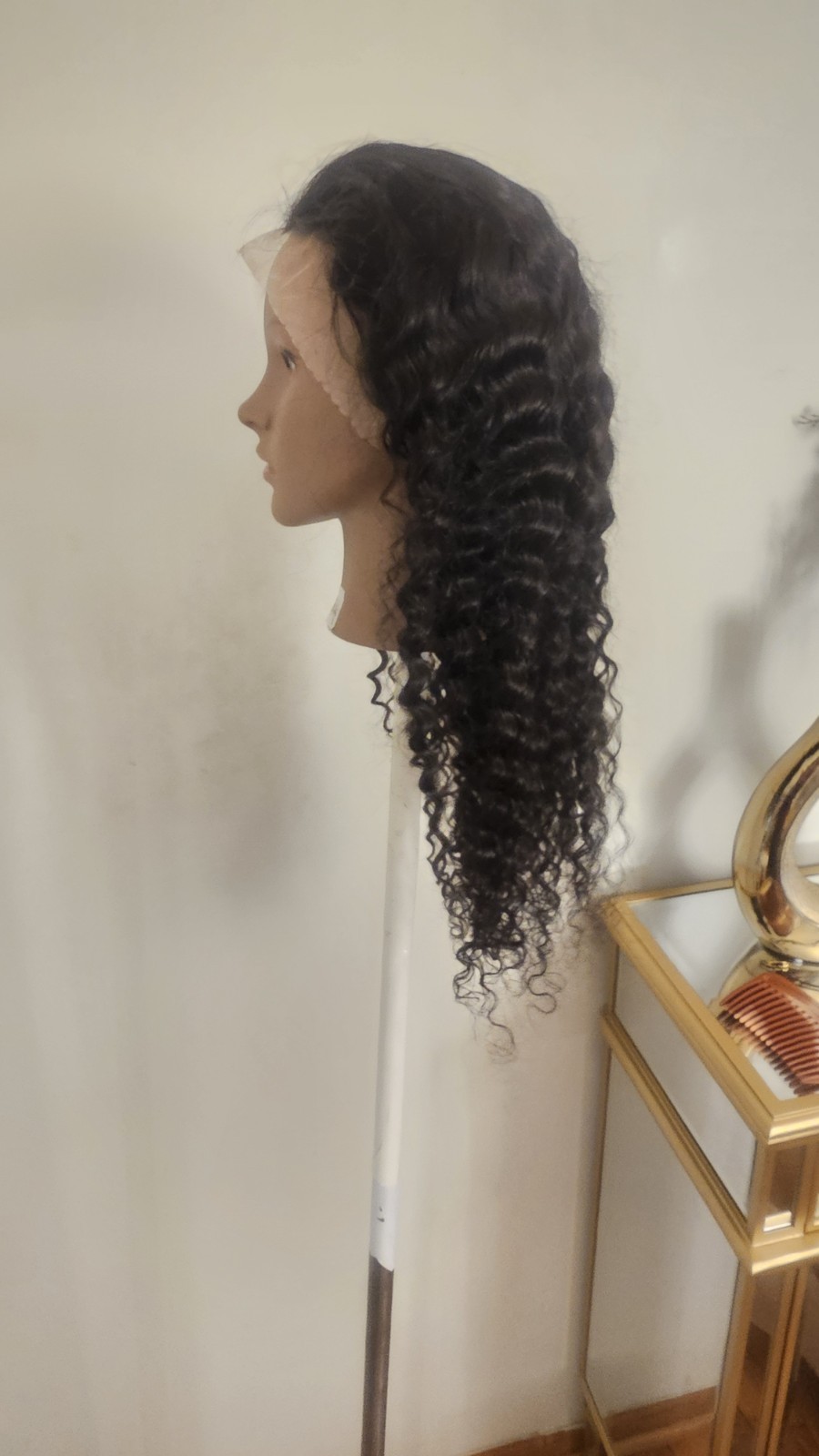 High Quality natural 24 ” water wave 100% Virgin Human Hair Lace closure Wig.