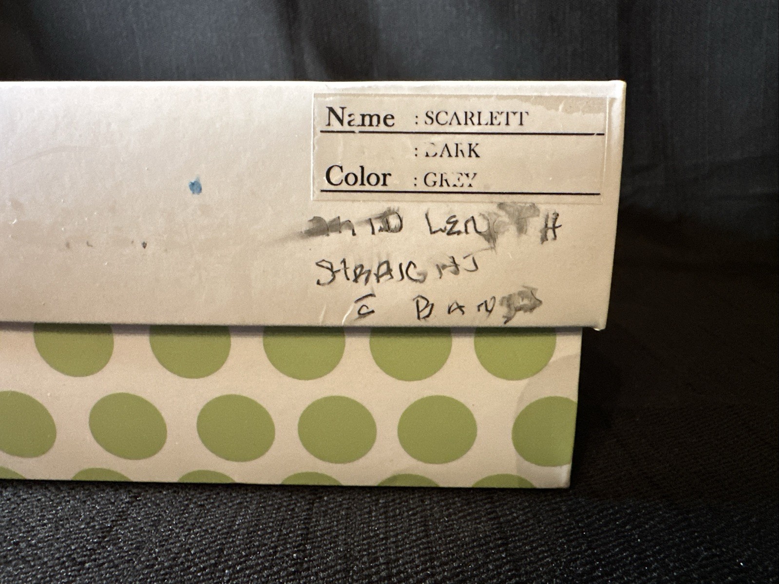 ENVY WIG SCARLETT, Average Cap Size, Dark Grey, Mid Length Straight Bangs Box